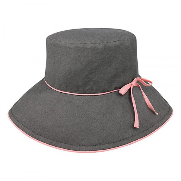 Bucket Hat - Linen Wide Brim Hat - HT-6607GY-PK